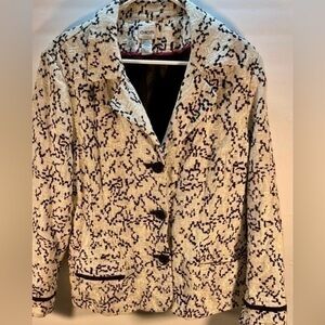 WOMENS CHICO’S 100% LIMEN 3 BUTTONS EMBROIDERED LINED JACKET SIZE 3